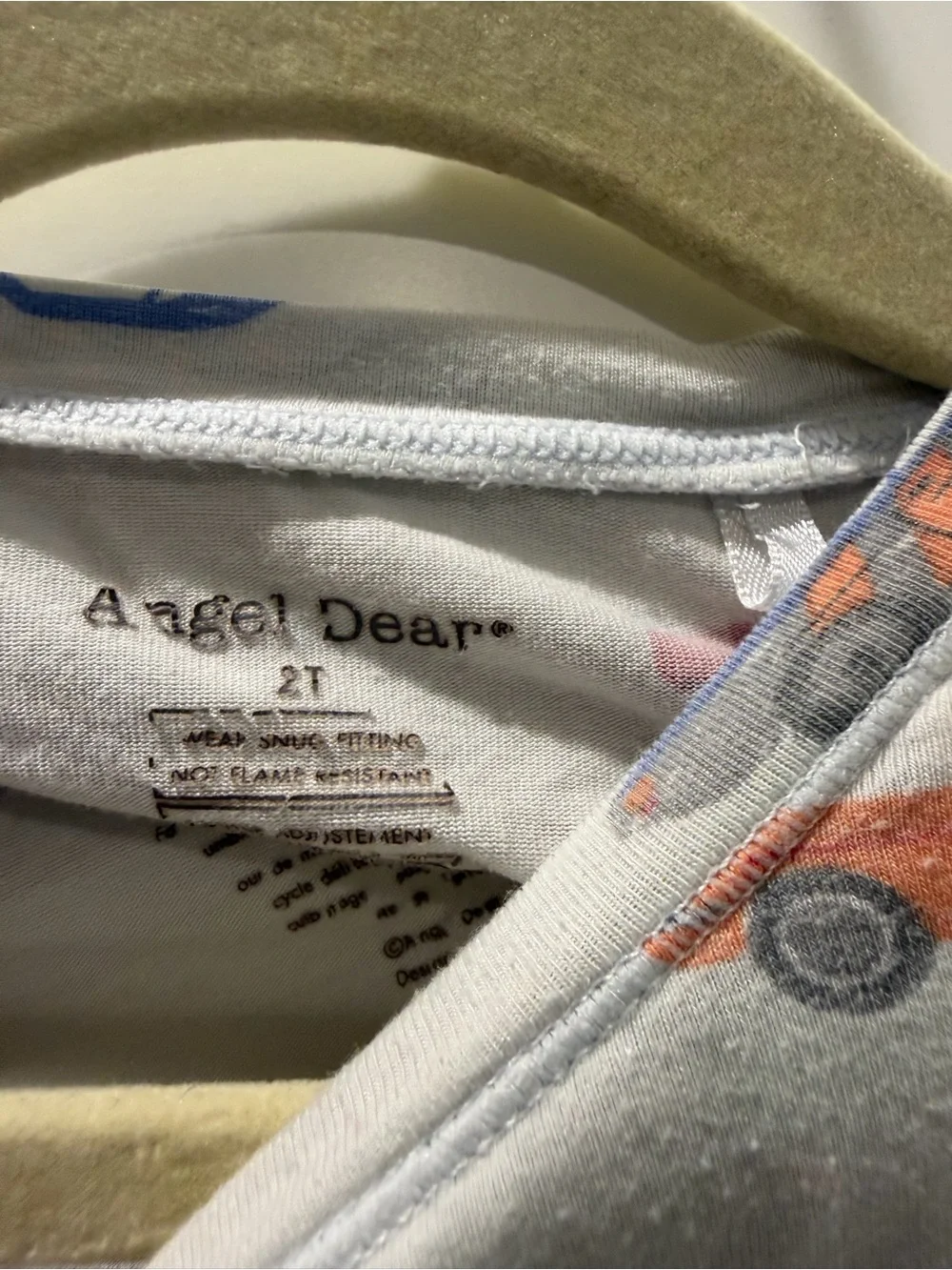 Angel Dear White Car-Print Pajama Set with Blue Cuffs and Multicolor Cars